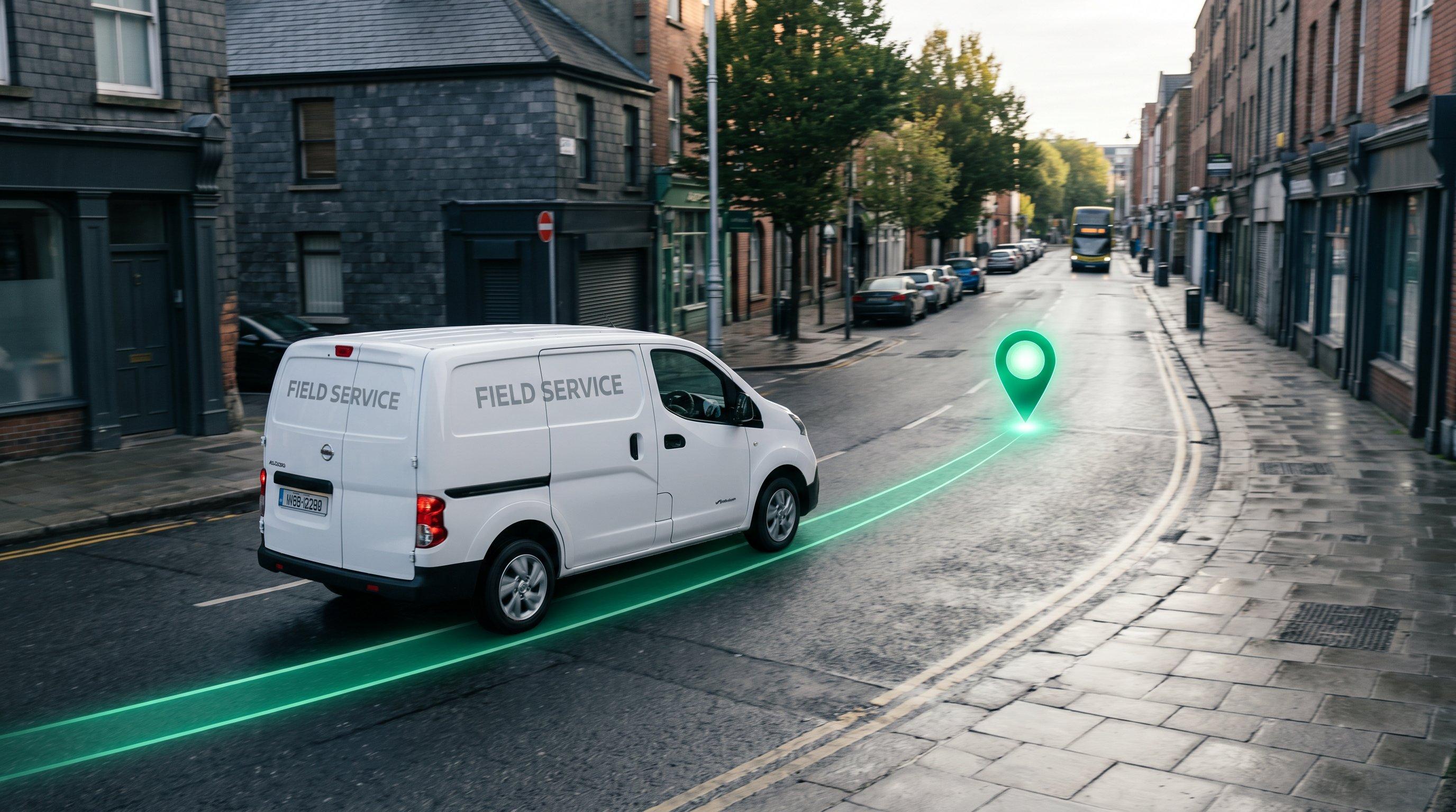A service van and route on a map representing efficient field-service dispatch