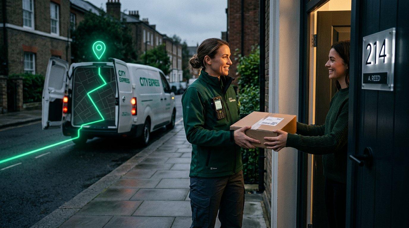 A courier delivering a package to the correct verified address