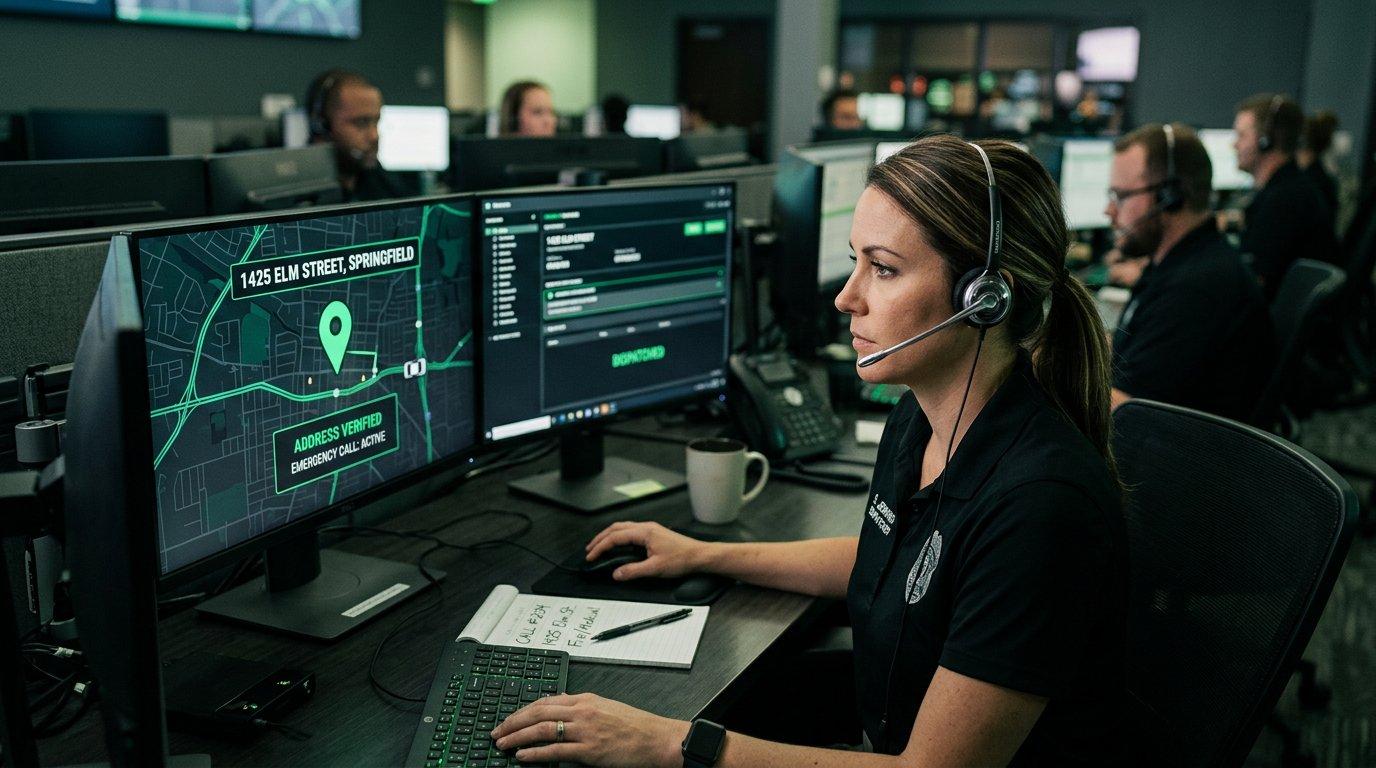 A dispatcher reviewing a verified address extracted from a call